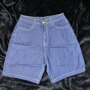High rise dark blue jean shorts